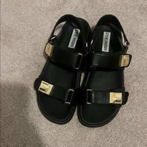 Steve Madden Black Sandals with Gold Accents